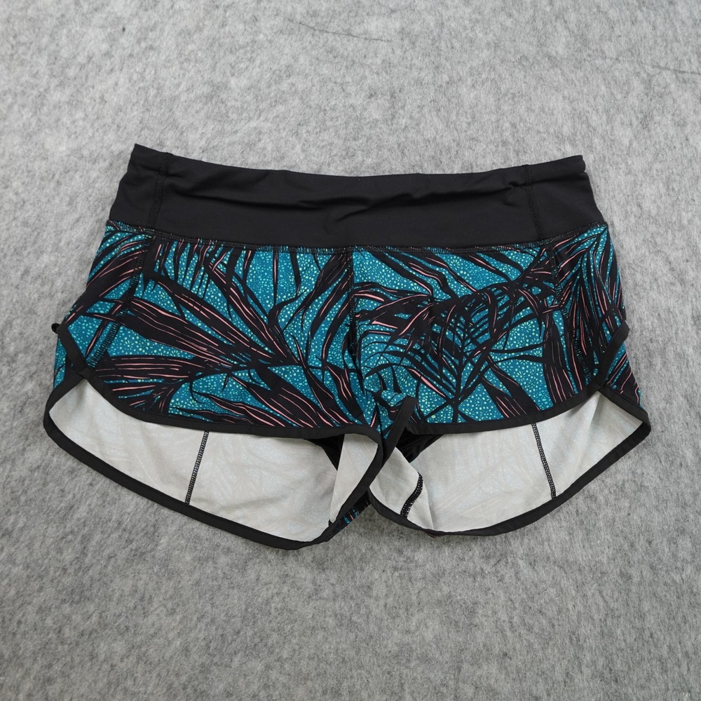 Lululemon Shorts Women 6 Blue Black Palm Lace Speed 3" Run‎ Workout gym Athletic